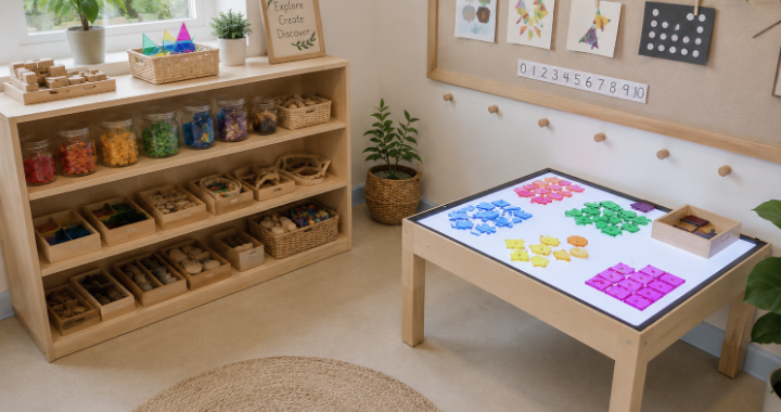 A beautifully presented light-table provocation inviting children to engage