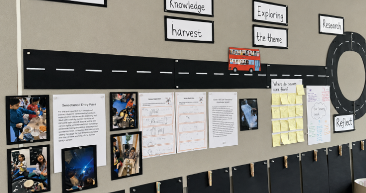 Students' learning journey documented on the wall