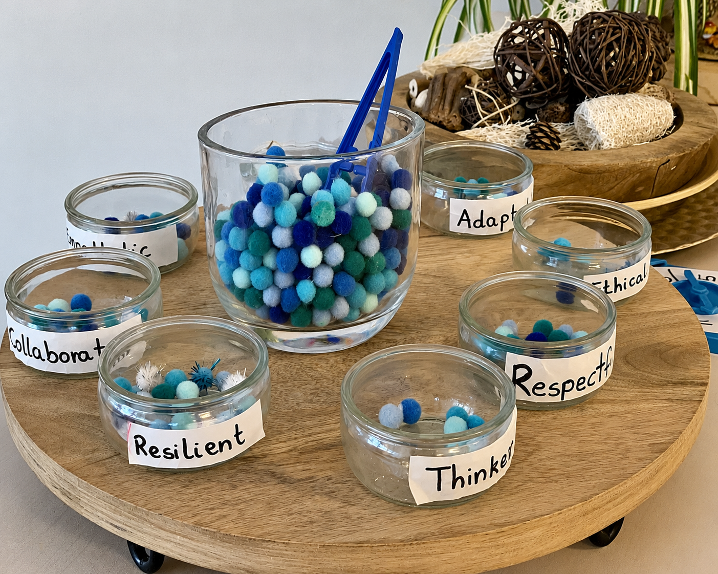 A loose parts Learner Profile and goals area in the classroom
