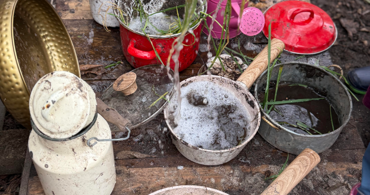 An open-ended outdoor loose parts messy area