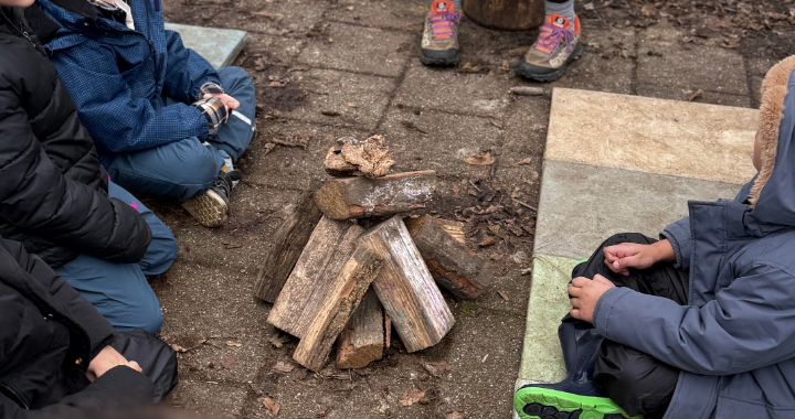 Outdoor learning — reading the story together outdoors